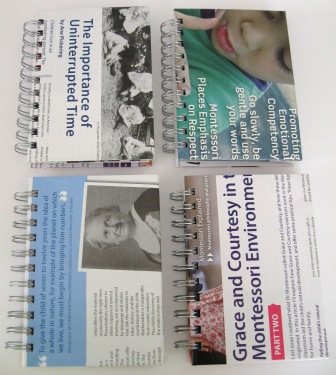 More images of the recycled notebooks made out of the publication, Montessori Voices